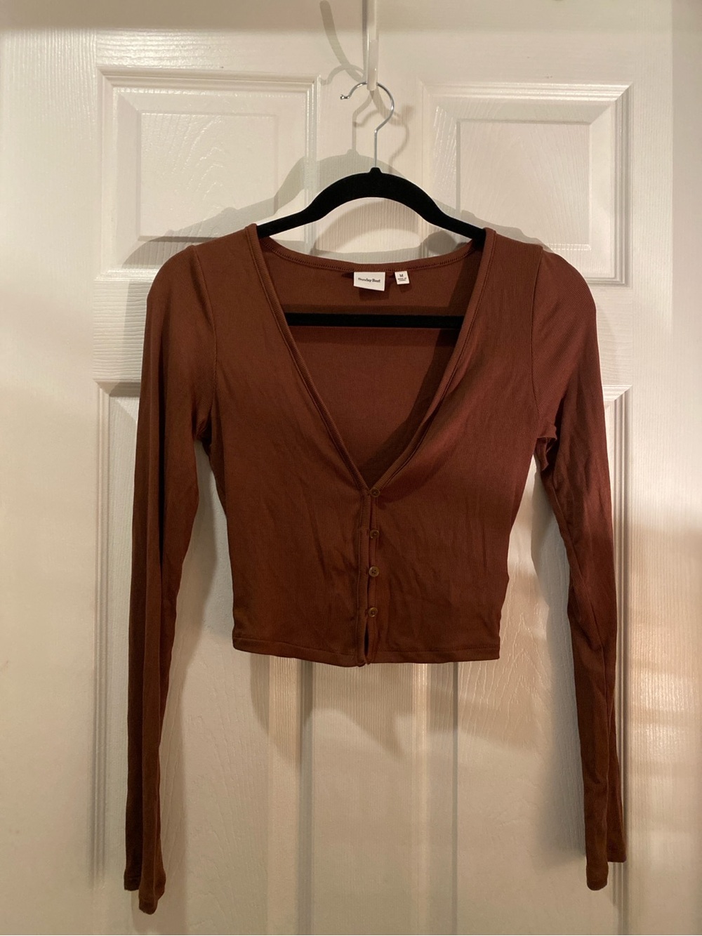 Sunday Best Aritzia Brown Ribbed Cropped Cardigan Size M